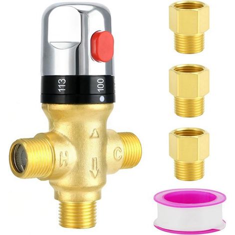 1 set. Colour: see photo. Material: brass, standard American thread, 1/2 NPT mixing valve for water heater. (1/5)