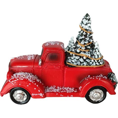 Camion de Ferme Rouge de noël avec lumière LED, modèle créatif en résine, décoration Artisanale pour la Maison, Mariage, fête d ' Anniversaire pour, Camion de noël avec lumières (1/5)