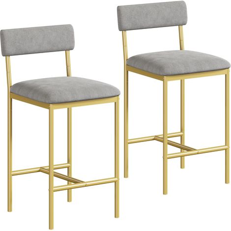 Tabourets de bar, tabourets de bar de cuisine avec repose-pieds et dos, 2 tabourets de bar de hauteur de comptoir, Doré (1/4)