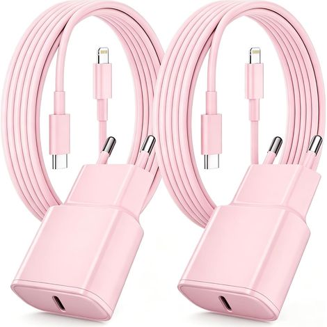 Chargeur Rapide pour iPhone 14 13 12 11, Lot de 2 PD 3.0 Prise USB C Rose (1/5)