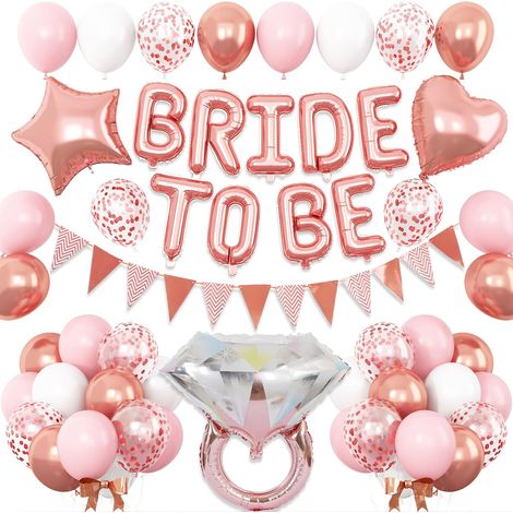 Décorations pour enterrement de vie de jeune fille or rose - Kit de décoration de ballons avec ballons confettis or rose et blanc, ballons bague en diamant et ballons cœur-étoile pour enterrement de v (1/5)