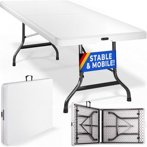 Table de jardin pliante 10 personnes 220 x 68 cm plateau HDPE structure acier blanc (1/5)