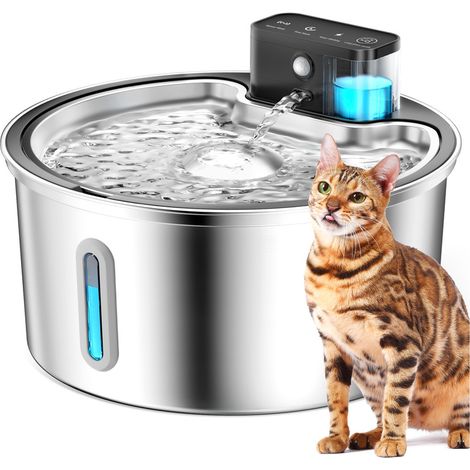 Fuente inalámbrica para gatos con sensor de movimiento, batería de 4200 mAh, fuente para gatos de acero inoxidable de 3,2 L con bomba de agua silenciosa, LED