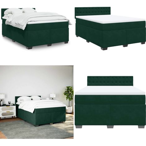 Sommier à lattes de lit et matelas Vert foncé 140x190cm Velours - Lit Double - Lit Plateforme - Matelas À Ressorts Ensachés - Literie - Chambre À Coucher - Home & Living