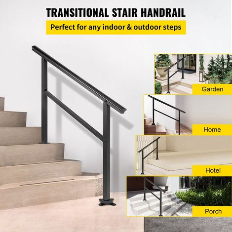 Main courante escalier extérieur aluminium noir 48x35,5 pouces réglable 0-45°, rampe d'appui 3-4 marches (1/5)