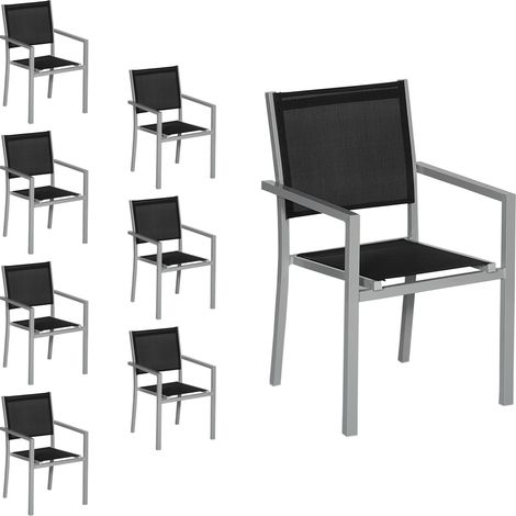 Set di 8 sedie in alluminio grigio - textilene nero (1/5)