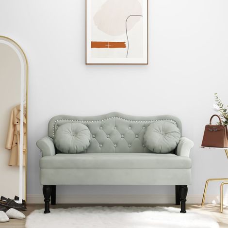 Bank mit Kissen Hellgrau 120,5 x 65 x 75 cm Samt