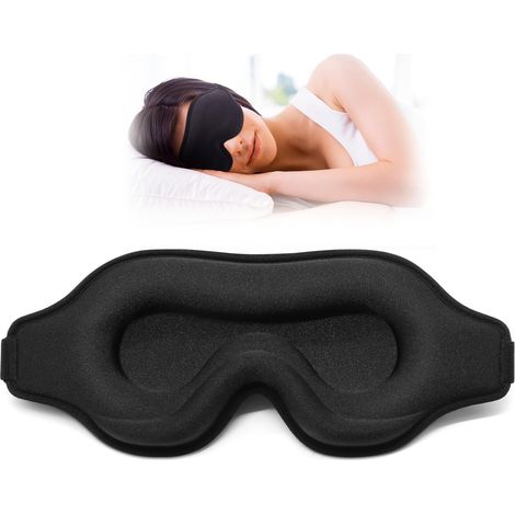Schlafmaske für Damen und Herren, geeignet für Seitenschläfer, Reise-Verdunkelungsmaske mit verstellbarem Riemen (schwarz 3D)
