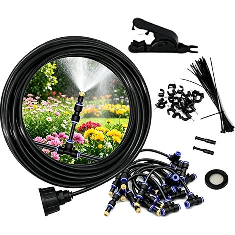 Kit brumisateur terrasse 10 m, 10 buses 360°, kit brumisation pour jardin, patio, piscine, sans électricité (1/5)