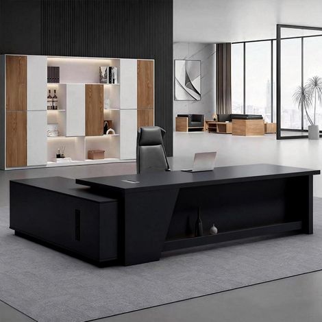L-förmiger Schreibtisch mit Stauraum, 160x80cm, Schwarz-Weiß, Büro & Homeoffice (1/5)