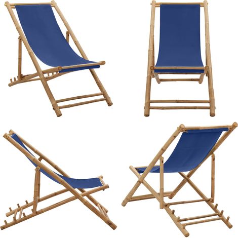 Chaise de terrasse Bambou et toile Bleu marine - Chaise De Jardin - Chaise Longue - Mobilier De Jardin - Chaise Pliante - Bambu - Home & Living (1/5)