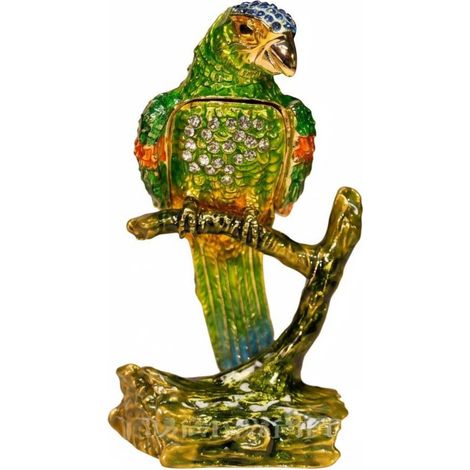Enamel Parrot Jewelry Box, Bird Figurine, Indoor Keepsake Box, Handmade Enamel Decor and Zinc Alloy Structure, Storage, Green, 5.5 x 5 x 10.5 cm (1/5)