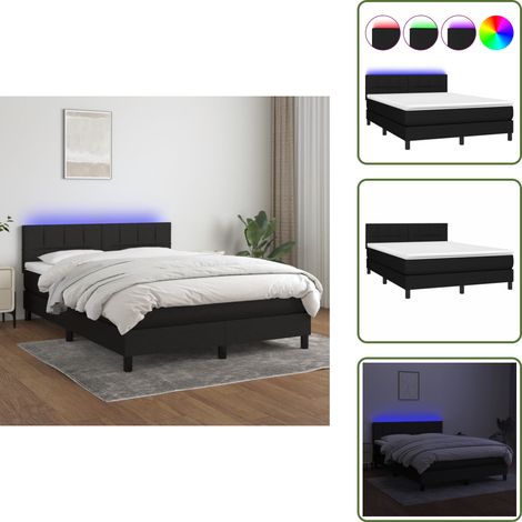 Sommier à lattes de lit avec matelas LED Noir 140x190 cm Tissu - Sommier Tapissier - Lit Avec Led - Matelas À Ressorts Ensachés - Têted Lit Ajustable - Éclairage LED (1/5)