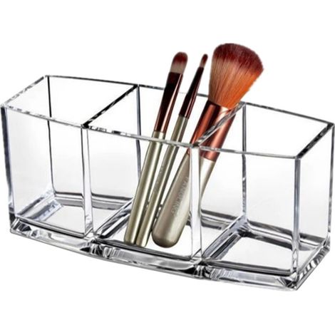 Support Pour Brosse À Maquillage - Acrylique Transparent - 3 Emplacements - 17.5 X 5 X 7.6 Cm - Pour Salle De Bain Et Table De Maquillage (1/5)