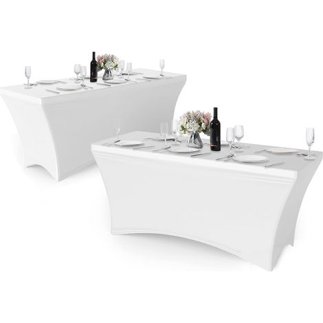Set of 2 fitted spandex tablecloths, 15.2 m, rectangular, with high elasticity, for parties, banquets, wedding events, exhibitions, outdoor use, white (1/5)