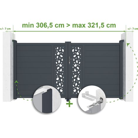 Portail battant ajustable en largeur SUNNY 3m H.160cm Aluminium Gris Anthracite (1/4)