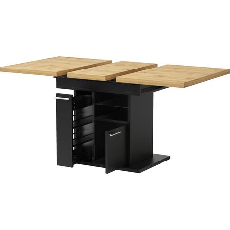 Tavolo da pranzo allungabile nero in MDF con vano contenitore e ripiani in vetro, per 4-6 persone (1/5)