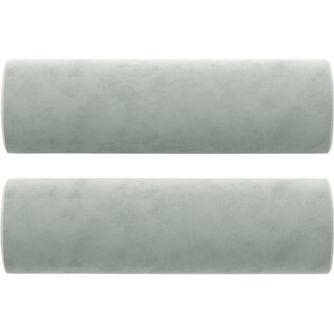 Coussins décoratifs, lot de 2, gris clair, 15 cm de diamètre, 50 cm de hauteur, en velours. (1/5)