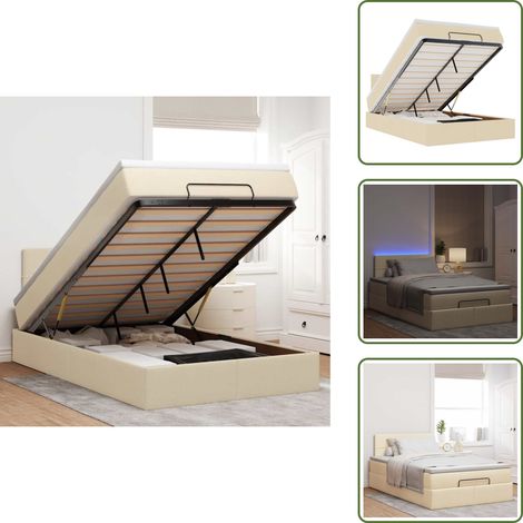 Coprimaterasso - vidaXL Struttura Letto Pouf con Materasso Crema 120x200 cm in Tessuto - Luci a LED