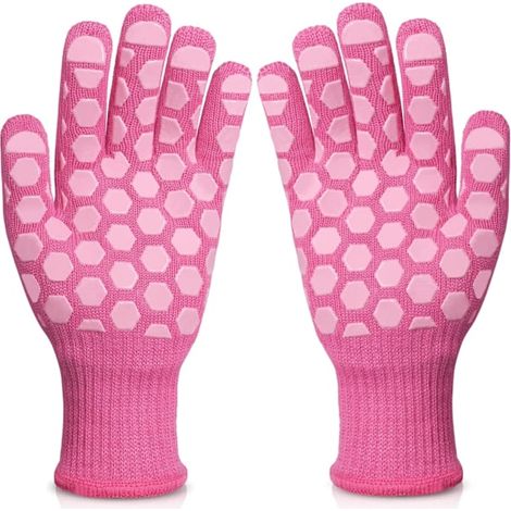 Gants de barbecue pour femme : maniques résistantes à la chaleur jusqu'à 500°C pour grillades, cuisson au four, pâtisserie, rose (1/5)