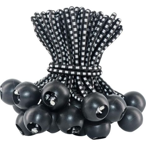 Paquete de 50 cuerdas elásticas de 10 cm con bolas para cenadores, lonas, tiendas de campaña, toldos, pancartas y camping. (1/4)