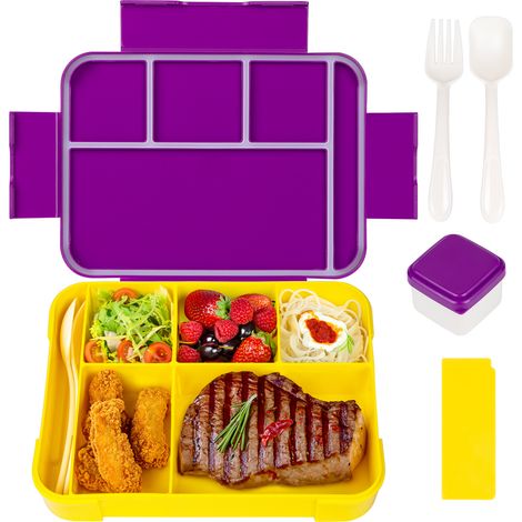 Rechteckige Lunchbox, Schüler-Lunchbox mit Messer und Gabel, mikrowellengeeignete Bento-Box für die Arbeit (1/5)