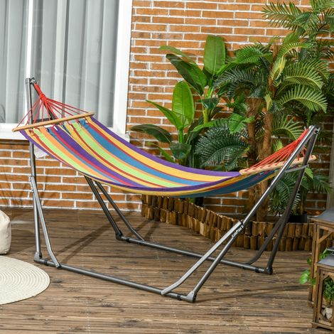 Hamac de jardin pliable étendoir à linge avec support incurvé en métal époxy hamac sur pied 1 place charge max. 120 Kg (1/5)