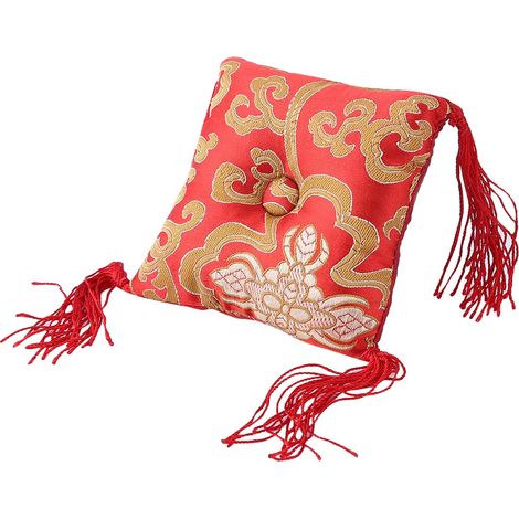 Coussin décoratif bouddhiste 10x10 cm, artisanat sacré du Népal, coussin de méditation rouge tibétain (1/5)