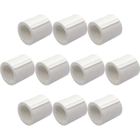 Lot de 10 raccords filetés en PVC femelle vers femelle de 2,5 cm, blanc (1/5)