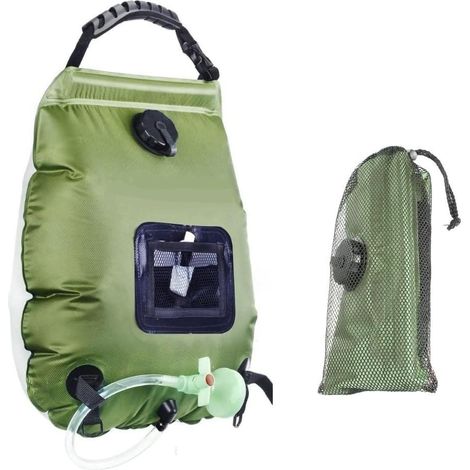 Sac de douche solaire de camping, 20 l, voyage solaire, eau chaude portable avec thermomètre, camping, randonnée, alpinisme, cadeaux pour papa, cadeaux pour hommes. (1/5)