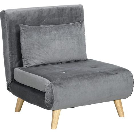 Canapé Convertible avec Fonction Lit, Velours Gris 125kg, Dossier Réglable & Couspin, Lit d'Appoint Confortable et Pratique (1/5)