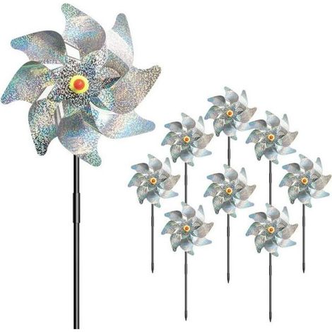 Juego de 8 molinos de viento, dispositivo reflectante repelente, decoración de jardín, patio, terraza, protección de granjas. (1/5)