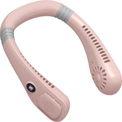 Ventilateur de cou portable mains libres sans pales, rechargeable par USB, silencieux et pliable, avec affichage numérique à 5 vitesses (rose). (1/5)