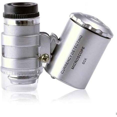 Loupe éclairante 60X loupe poche mini microscope de poche loupe UV détecteur de monnaie bijoutier loupe avec la lumière LED