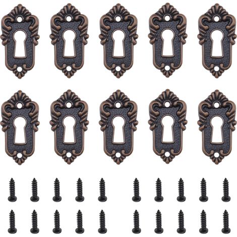 Lot de 10 rosettes de serrure à clé antique en bronze avec vis pour boîte à bijoux vintage en bois 45 x 23 mm (1/5)