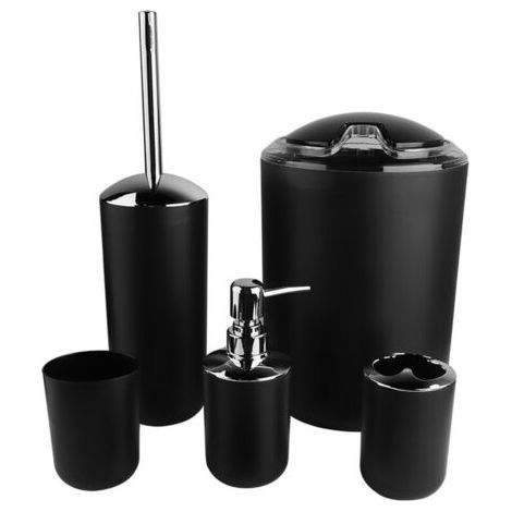 Ensemble d'accessoires de salle de bain, porte-brosse à dents, poubelle, distributeur de savon (noir), 6 pièces/ensemble (1/5)