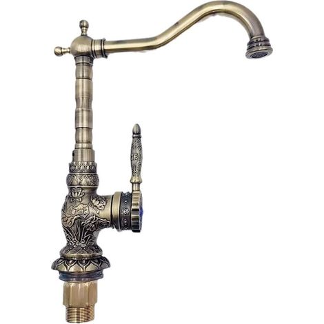 Grifo de aleación de zinc tallado a mano con caño giratorio, para cocina y baño.