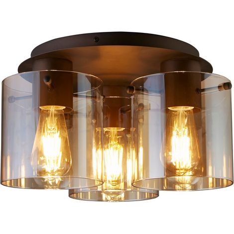 Searchlight Sweden Plafonnier à 3 lampes - Métal moka et verre ambré (1/4)