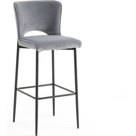 LILY VELVET BAR STOOL PADDED SEAT METAL LEGS Grey (1/5)