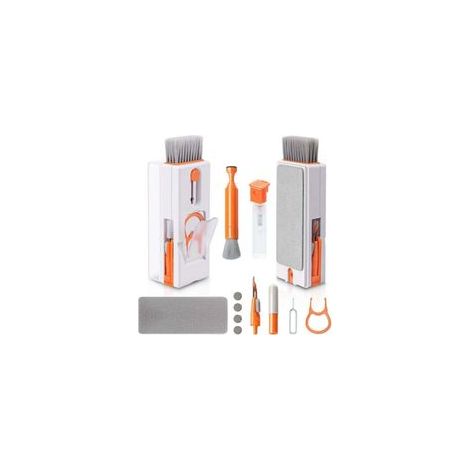 Kit de limpieza de teclado, limpiador multifuncional 11 en 1 para teclados de PC, herramienta de cepillo limpiador de teclado, para tabletas, teléfonos, ordenadores, auriculares, naranja