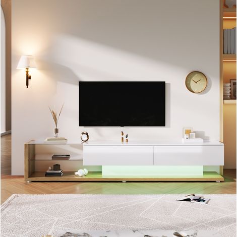 Mueble TV con LED y cajones blanco madera OKMYHOME (1/5)