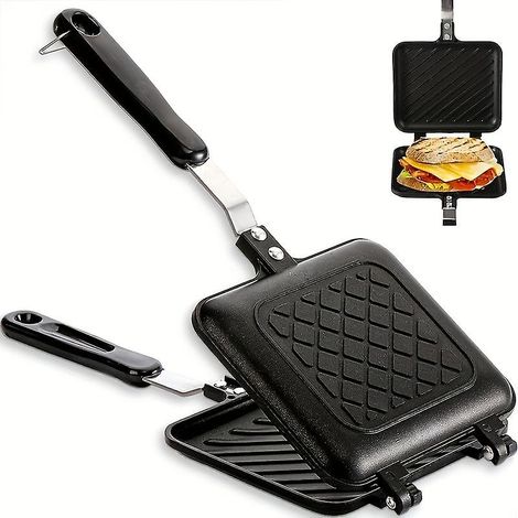 1Pc, Sandwich Pan (14.99cmx13.49cm), Double Sided Non-stick Sandwich Maker, Panini Pan, Steak Frying Pan (1/4)