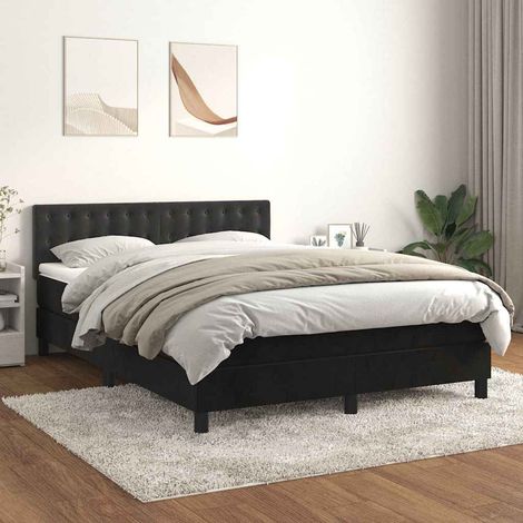 Sommier à lattes de lit avec matelas Noir 140x190 cm Velours (1/5)
