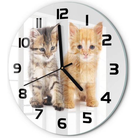 Horloge Murale Ronde Verre Silencieuse Moderne Décoration Salon Cuisine Chat brun-roux fi 30 cm (1/5)