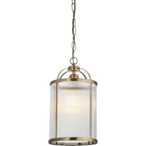 Endon Lambeth Ribbed Glass Lampadario a soffitto singolo in ottone anticato (1/5)