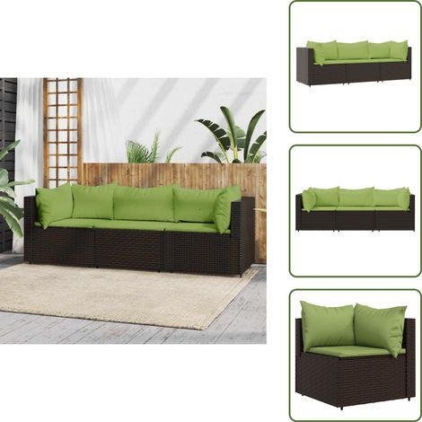 3-tlg. Garten-Lounge-Set mit Kissen Braun Poly Rattan - Outdoor Möbel - Gartenmöbel - Loungesessel - Esstischgarnitur - Rattan Gartenmöbel (1/5)