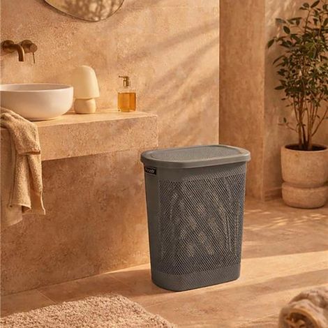 Exagonshop Cesto portabiancheria in plastica grigio