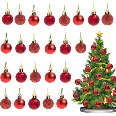 24 Pièces Boule de Noël Rouge - Mini 3 CM de Diamètre, Plastique, Suspendre Sapin, Décoration Intérieur et Extérieur (1/5)