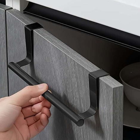 Crochet pour torchons de cuisine, support de rangement suspendu sans poinçon, porte-chiffon d'armoire, petite taille (236.2cm), noir (1/4)