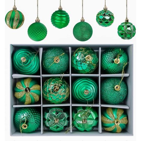 Weihnachtskugeln, 12er Set Baumschmuck, glänzende und matte Kugeln, Ø 6 cm, grün (1/5)